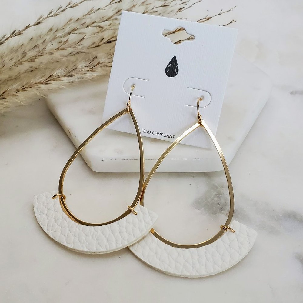 5 for $25 White Faux Leather Teardrop Earrings - Picture 2 of 5